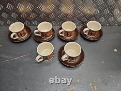 11pc vintage retro coffee cups By Sadler 1970s boho stoneware set with 5 saucers