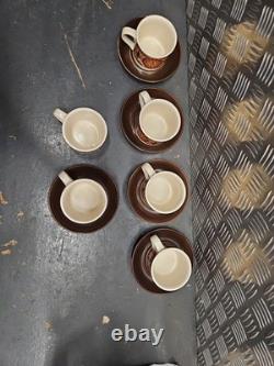 11pc vintage retro coffee cups By Sadler 1970s boho stoneware set with 5 saucers