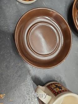 11pc vintage retro coffee cups By Sadler 1970s boho stoneware set with 5 saucers