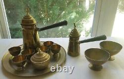 12 Pc Vintage Brass Turkish Tea Coffee Pot Set Islamic Arabic Turkish Set