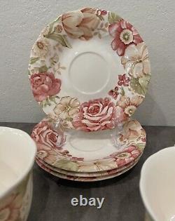 12 Piece Nikko SUMMER GLADE Tea Set Coffee Party Cups Saucers Pink Flowers Vtg