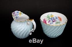 15 Piece Vtg Aynsley Coffee Pot Demitasse Tea Set Light Blue Swirl Wildflowers