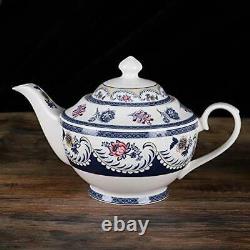15 Pieces Blue Vintage China Tea Set, Flora Porcelain Coffee Set, Tea Coffee