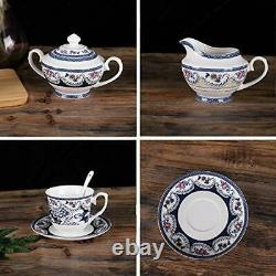 15 Pieces Blue Vintage China Tea Set, Flora Porcelain Coffee Set, Tea Coffee