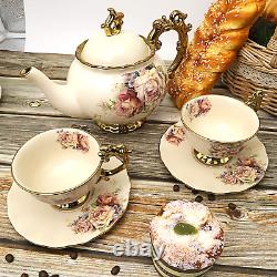 15 Pieces British Porcelain Tea Set Floral Vintage China Coffee Set Wedding Tea
