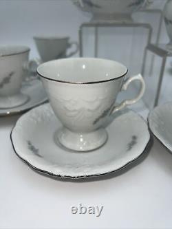 15 pc Vtg Wawel China Set made in Poland Purple Floral Cup Saucers Cream Sugar