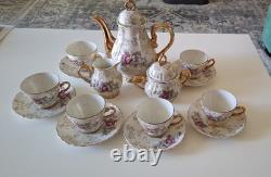 1950s Vintage Porcelain Tea Coffee Set, Floral Motif, 15 Pieces In Total