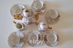 1950s Vintage Porcelain Tea Coffee Set, Floral Motif, 15 Pieces In Total