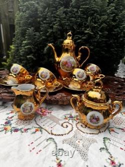 1960s Vintage Bondware Fragonard Gold Plated Coffee Set