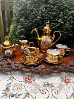 1960s Vintage Bondware Fragonard Gold Plated Coffee Set