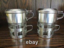 2 x Vintage SILVER FRENCH BELGIAN SINGLE COFFEE MAKERS GLASS CANS CUPS ESPRESSO