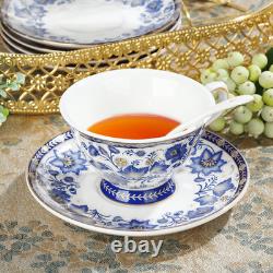21 Pieces British Vintage Porcelain Tea Set, Blue Floral Ceramic Coffee Set with