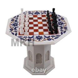 22 Marble Inlay Chess Board Set Vintage Stone Pieces Coffee Table Marquitry