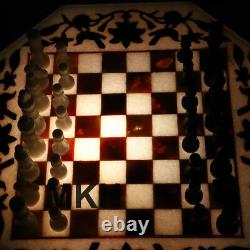 22 Marble Inlay Chess Board Set Vintage Stone Pieces Coffee Table Marquitry