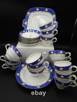 23pcs Vintage Porcelain Cobalt Blue&Gold Gilt Tea Coffee Set Cups Saucers Plates