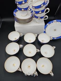 23pcs Vintage Porcelain Cobalt Blue&Gold Gilt Tea Coffee Set Cups Saucers Plates