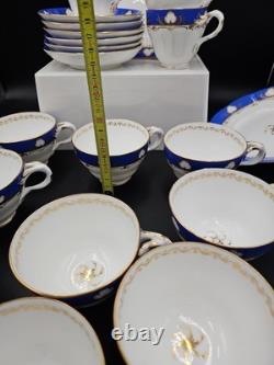 23pcs Vintage Porcelain Cobalt Blue&Gold Gilt Tea Coffee Set Cups Saucers Plates