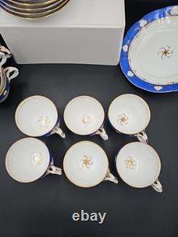 23pcs Vintage Porcelain Cobalt Blue&Gold Gilt Tea Coffee Set Cups Saucers Plates