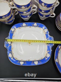 23pcs Vintage Porcelain Cobalt Blue&Gold Gilt Tea Coffee Set Cups Saucers Plates