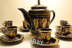 24 Karat Gold Greek Black Coffee Tea Set -vintage