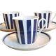 3 Vintage Danish Coffee Cups And Saucers Danild Dan-ild By Lyngby Blue Stripe