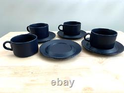 (4) ARABIA Finland Blues Coffee Tea Mug Cup Saucer Set Blue Vintage Scandinavian