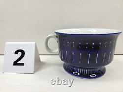 4 Arabia Finland Valencia Footed Cups Set Vintage Blue White Coffee Tea Dish Lot