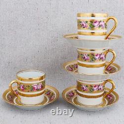 4 Haviland Limoges Louis Philippe Rose Demitasse Coffee Tea Cups Saucers Set 2/2