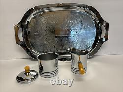 4 Pc Vintage Art Deco Farber Bros Krome Kraft Coffee Set +++ Bakelite Handles