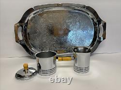 4 Pc Vintage Art Deco Farber Bros Krome Kraft Coffee Set +++ Bakelite Handles