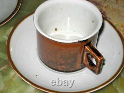4 RARE VTG 1970s DANSK DENMARK BROWN MIST COFFEE CUPS SAUCERS PLATES DINNERWARE