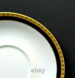 4 Sets Tiffany & Co Limoges France CUP & SAUCER Black Band Gold Dots Perfect