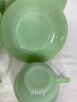 4 Sets Vintage Fire-King JANE RAY Jadeite Green Glass Coffee or Tea Cups Saucers