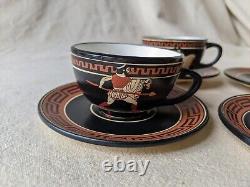4 Vintage Hand Made Greek Demitasse Tea Coffee Cup & Saucer Set Warriors