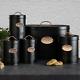 5pc Kitchen Bread Bin Set Tea Coffee Sugar Biscuit Tins, Barrel Sealed Containers