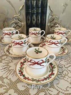 6 Holly Ribbons Coffee Cans -Royal Worcester Coffee Set -Vintage China With Bows
