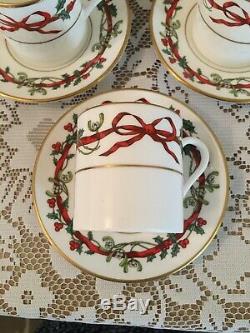 6 Holly Ribbons Coffee Cans -Royal Worcester Coffee Set -Vintage China With Bows