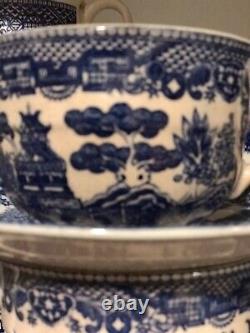 6 Pc Set Antique Blue Willow Tea Coffee Cups /Saucers Circa 1015-1925 Japan