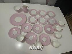 6 Person Vintage Pastel Pink Wedgwood April Tea/Coffee Set 1930s Footed