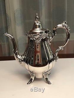 6 Piece Vintage Wallace Baroque Silverplate Tea Coffee Set Creamer Sugar Tray