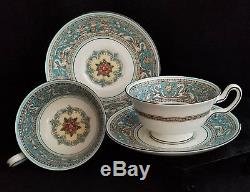 6 Vintage Wedgwood Florentine Turquoise Coffee Cup & Saucer Sets, Excellent