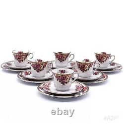 6x Vintage Eranthis Hyemalis Röslau Bavaria Coffee Set with Rose Decor 18-teilig