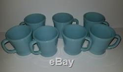 7 Vintage Fire King Blue Delphite D handle Azurite Coffee Mugs Cups Anchor Set
