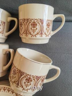 70s vintage Kun-Lun coffee/tea set cream&brown 6 cups 6 saucers 6 plates