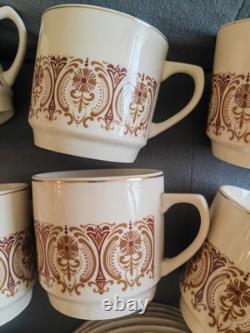 70s vintage Kun-Lun coffee/tea set cream&brown 6 cups 6 saucers 6 plates