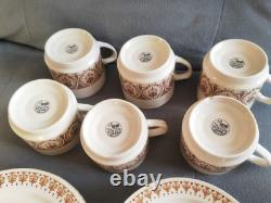 70s vintage Kun-Lun coffee/tea set cream&brown 6 cups 6 saucers 6 plates