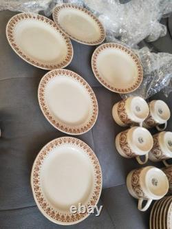70s vintage Kun-Lun coffee/tea set cream&brown 6 cups 6 saucers 6 plates