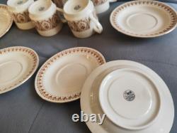 70s vintage Kun-Lun coffee/tea set cream&brown 6 cups 6 saucers 6 plates