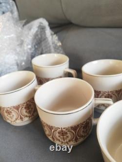 70s vintage Kun-Lun coffee/tea set cream&brown 6 cups 6 saucers 6 plates