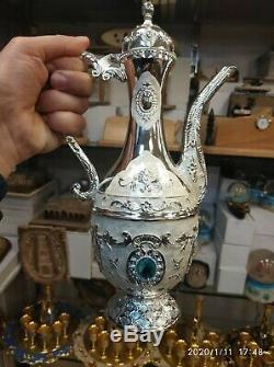 8 Pcs Vintage Brass Copper huge Pot Dallah Tray Big Coffee set Arabic islamic